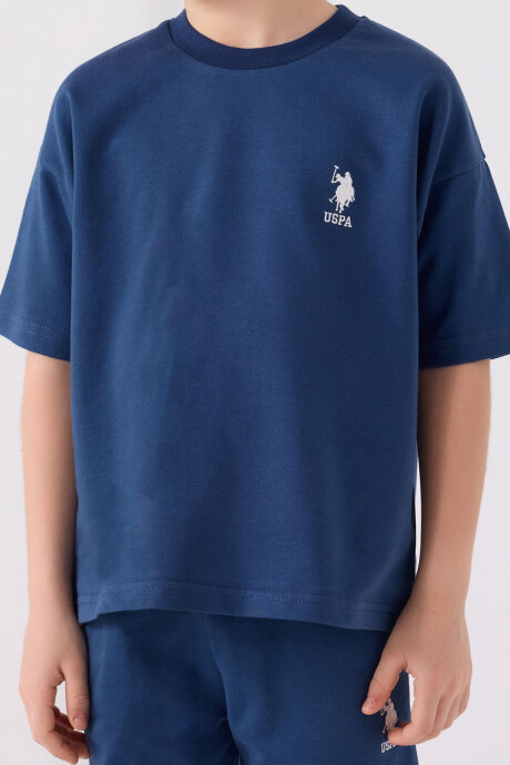 U.S. Polo Assn. Erkek Çocuk Pamuklu Bisiklet Yaka Sargı Nakışlı Yazlık Regular Fit Mavi Bermuda Takım US1780-C-V11 - 3