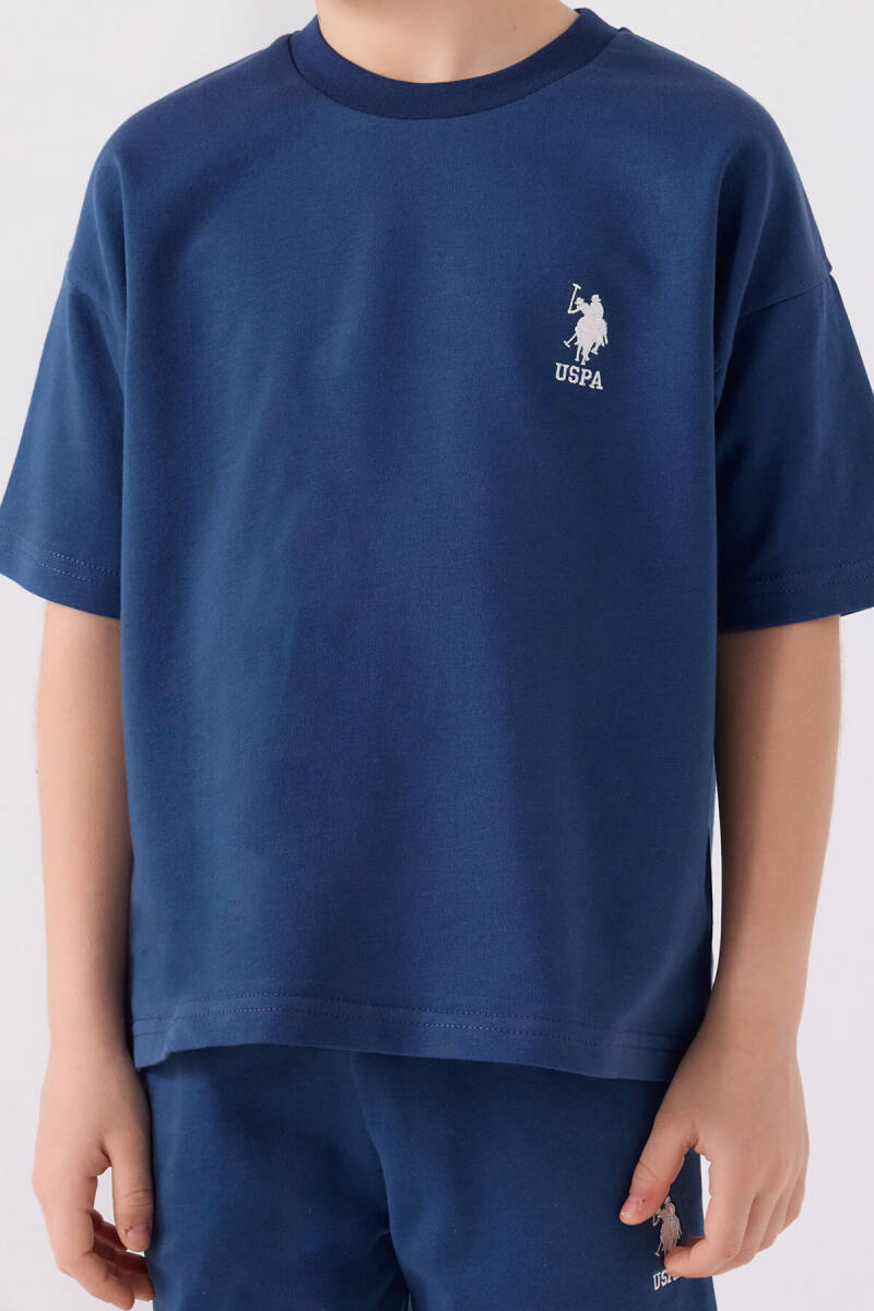 U.S. Polo Assn. Erkek Çocuk Pamuklu Bisiklet Yaka Sargı Nakışlı Yazlık Regular Fit Mavi Bermuda Takım US1780-C-V11 - 3