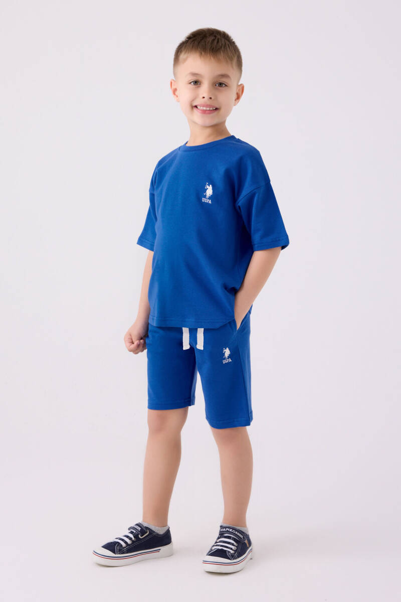 U.S. Polo Assn. Erkek Çocuk Pamuklu Bisiklet Yaka Pigment Baskılı Yazlık Regular Fit Mavi Bermuda Takım US1780-C-V3 - 1