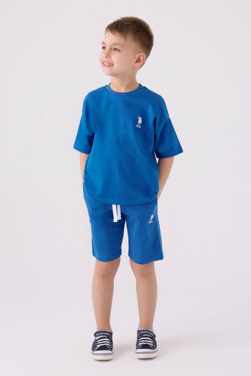 U.S. Polo Assn. Erkek Çocuk Pamuklu Bisiklet Yaka Pigment Baskılı Yazlık Regular Fit Mavi Bermuda Takım US1780-C-V6 - 1