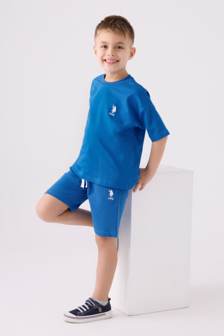 U.S. Polo Assn. Erkek Çocuk Pamuklu Bisiklet Yaka Pigment Baskılı Yazlık Regular Fit Mavi Bermuda Takım US1780-C-V6 - 3