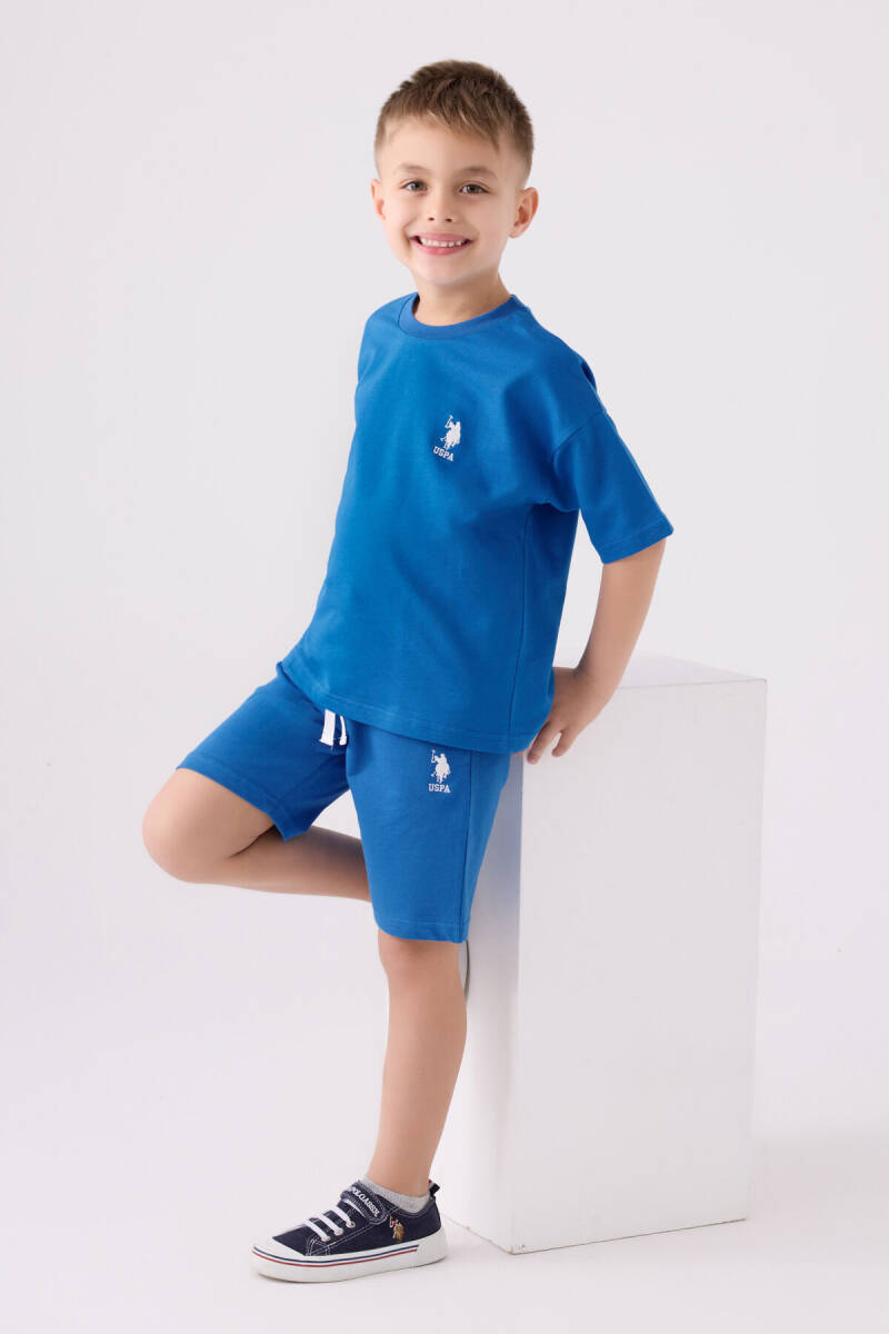 U.S. Polo Assn. Erkek Çocuk Pamuklu Bisiklet Yaka Pigment Baskılı Yazlık Regular Fit Mavi Bermuda Takım US1780-C-V6 - 3