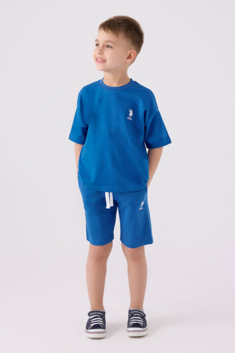 U.S. Polo Assn. Erkek Çocuk Bisiklet Yaka Pigment Baskılı Yazlık Regular Fit Mavi Bermuda Takım US1780-C-V6