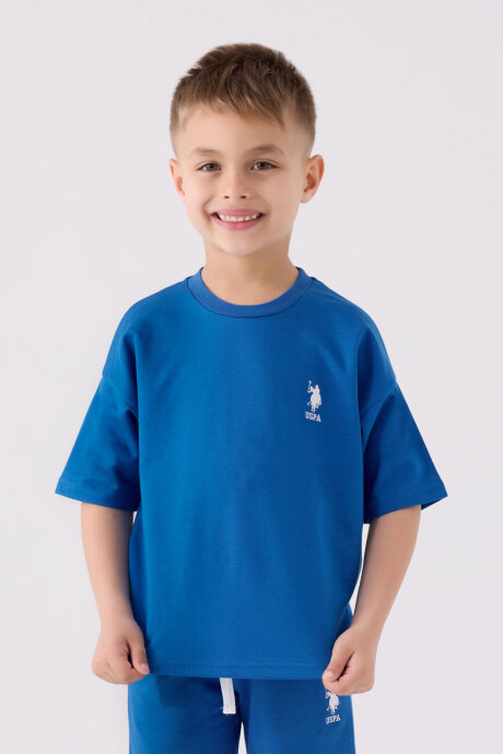 U.S. Polo Assn. Erkek Çocuk Bisiklet Yaka Pigment Baskılı Yazlık Regular Fit Mavi Bermuda Takım US1780-C-V6 (1)