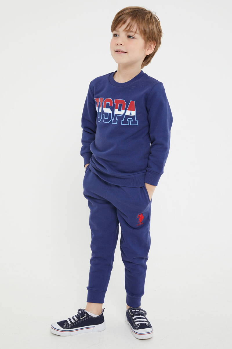 U.S. Polo Assn. Erkek Çocuk Pamuklu Bisiklet Yaka Empirme Baskılı Kışlık Regular Fit Mavi Eşofman Takımı US1149-C-V1 - 2