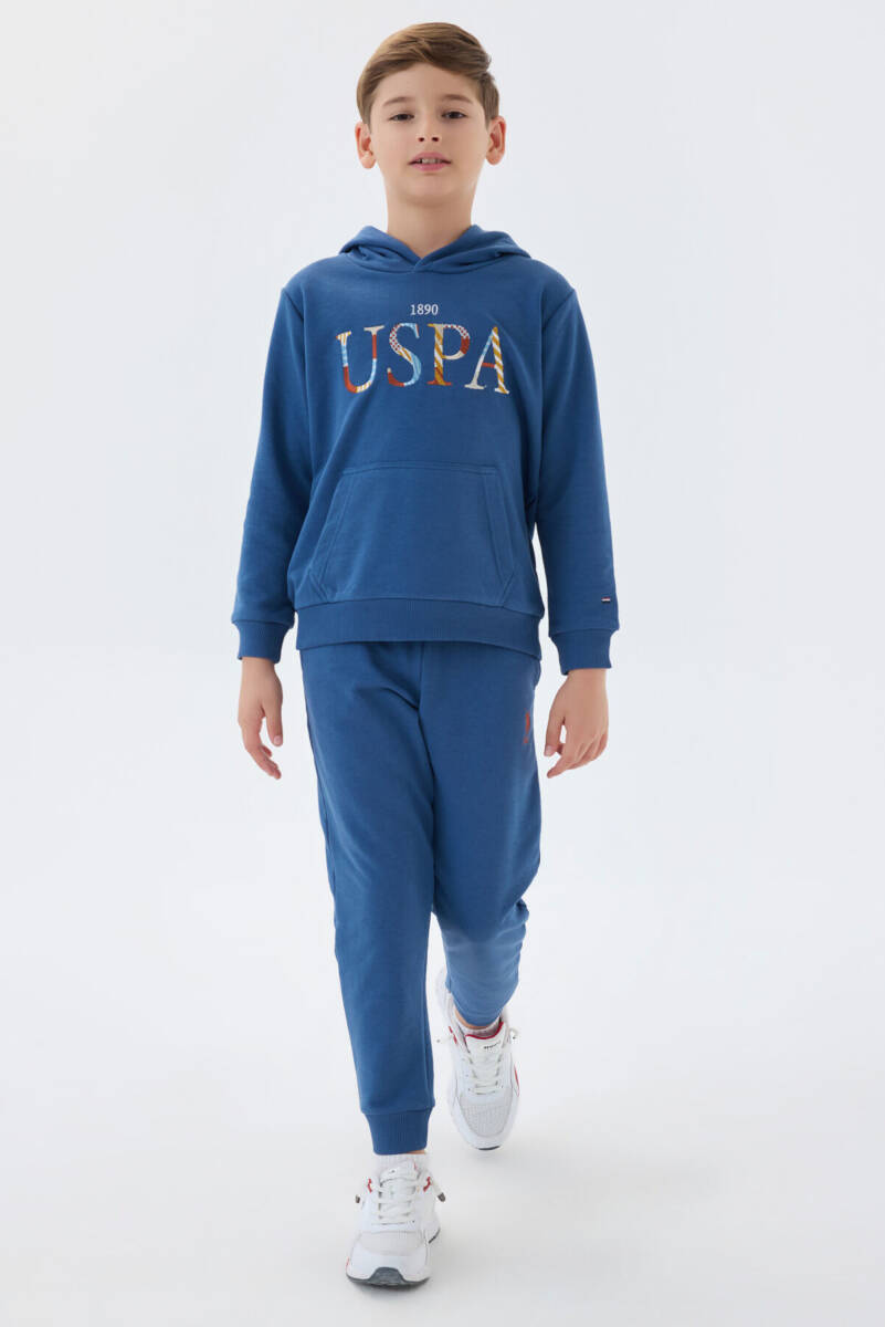 U.S. Polo Assn. Erkek Çocuk Pamuklu Kapüşonlu Sargı Nakışlı Kışlık Regular Fit Lacivert Eşofman Takımı US1518-C-V2 - 2