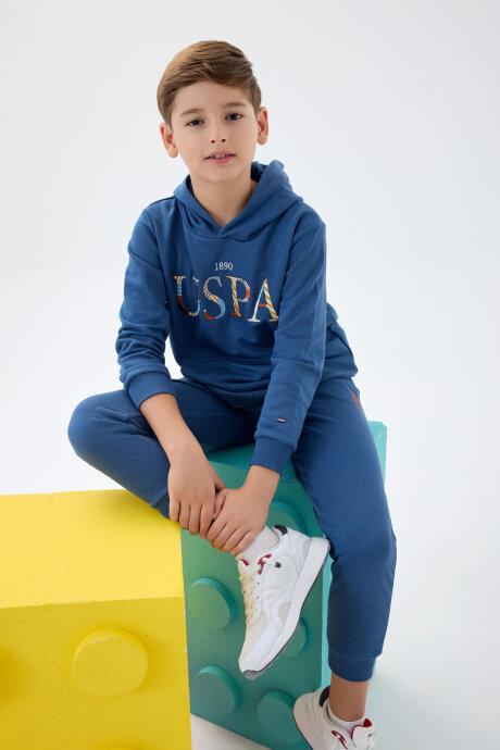U.S. Polo Assn. Erkek Çocuk Pamuklu Kapüşonlu Sargı Nakışlı Kışlık Regular Fit Lacivert Eşofman Takımı US1518-C-V2 - 3