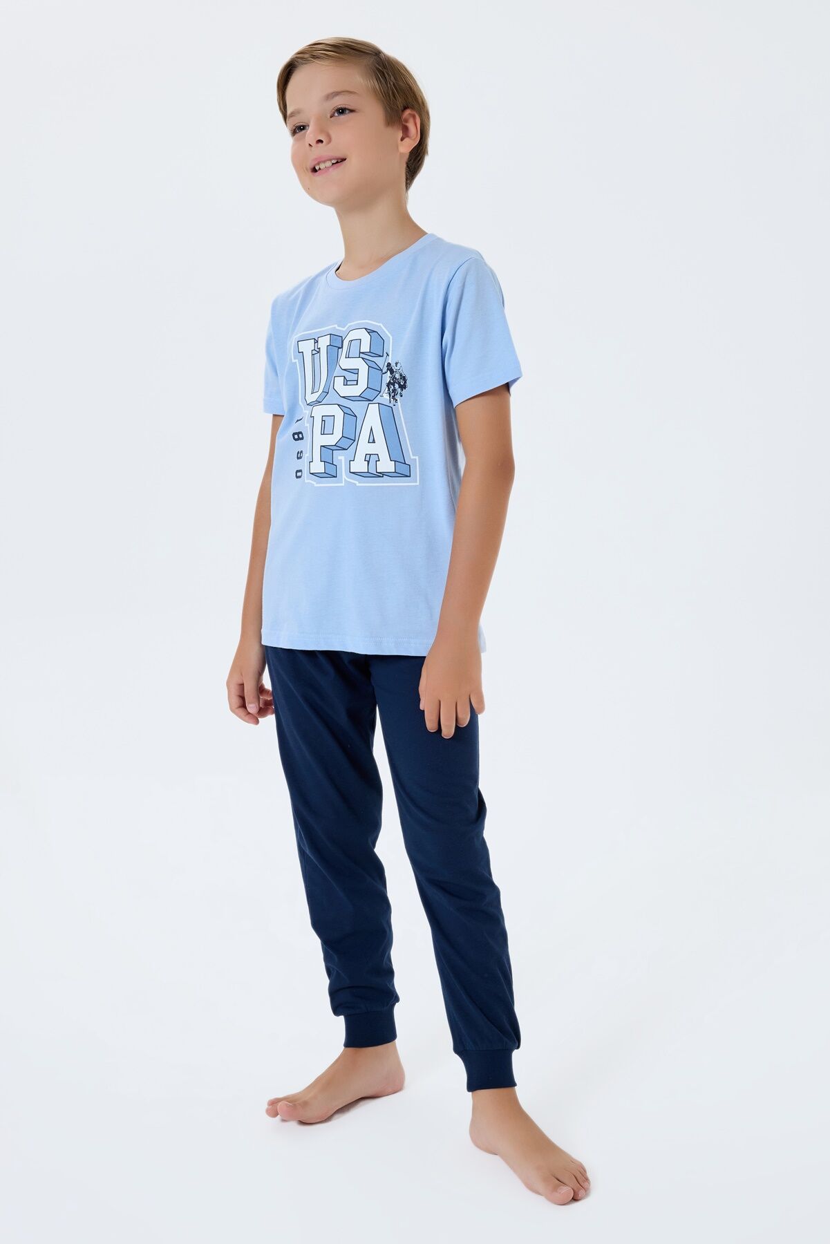 U.S. Polo Assn. Erkek Çocuk Mavi Pijama Takım