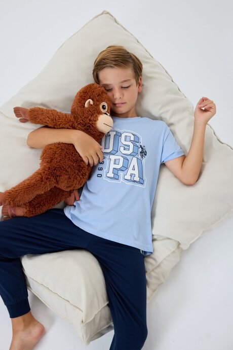 U.S. Polo Assn. Erkek Çocuk Bisiklet Yaka Nakışlı Yazlık Regular Fit Mavi Pijama Takımı US2410-C-V1 (1)
