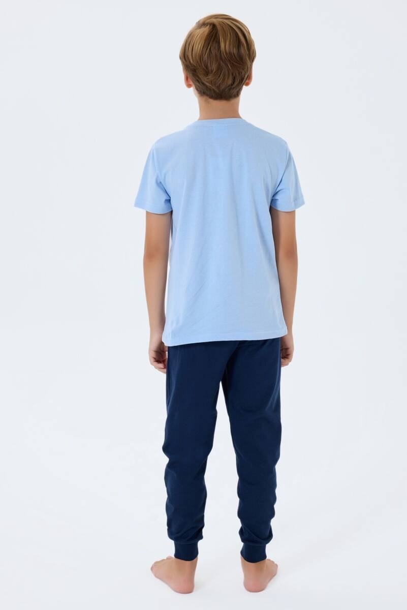 U.S. Polo Assn. Erkek Çocuk Bisiklet Yaka Nakışlı Yazlık Regular Fit Mavi Pijama Takımı US2410-C-V1 - 4