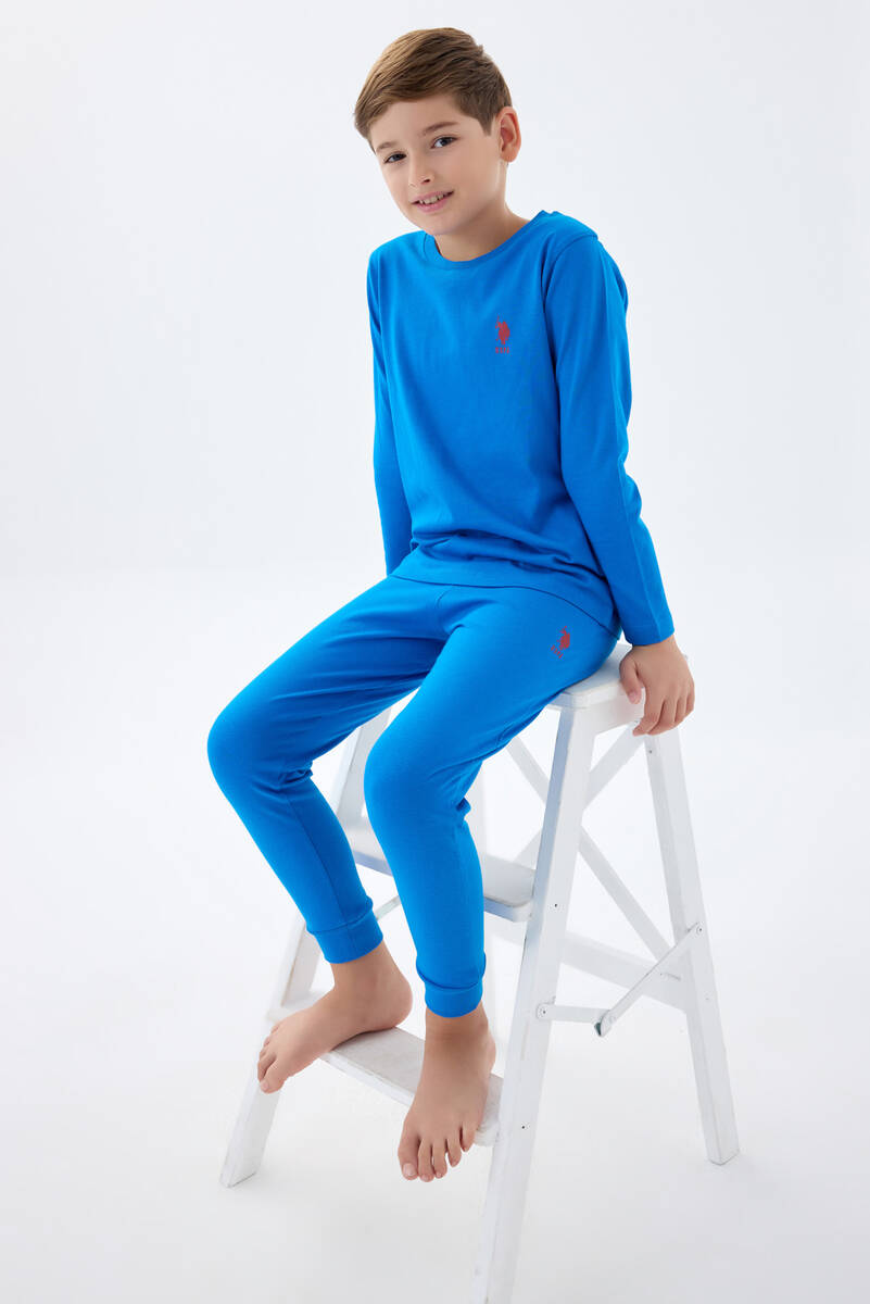 U.S. Polo Assn. Erkek Çocuk Mavi Uzun Kol Pijama Takım