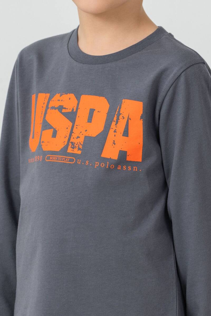 U.S. Polo Assn. Erkek Çocuk %100 Pamuk Baskılı Antrasit Uzun Kol Pijama Takımı US2634-C-V2 - 2