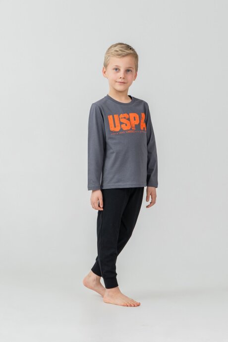 U.S. Polo Assn. Erkek Çocuk %100 Pamuk Baskılı Antrasit Uzun Kol Pijama Takımı US2634-C-V2 - 3