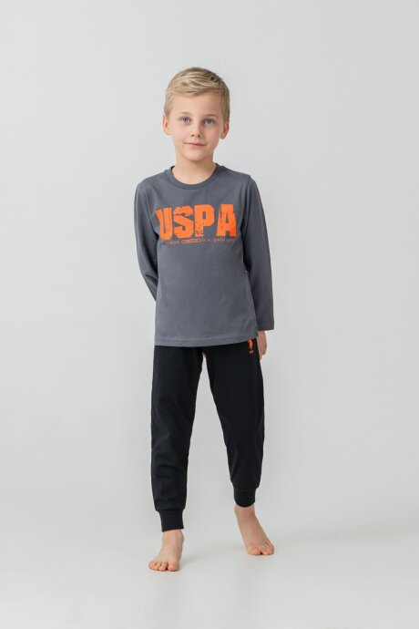 U.S. Polo Assn. Erkek Çocuk %100 Pamuk Baskılı Antrasit Uzun Kol Pijama Takımı US2634-C-V2 - 4