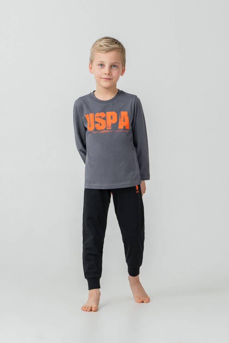 U.S. Polo Assn. Erkek Çocuk %100 Pamuk Baskılı Antrasit Uzun Kol Pijama Takımı US2634-C-V2 - 4