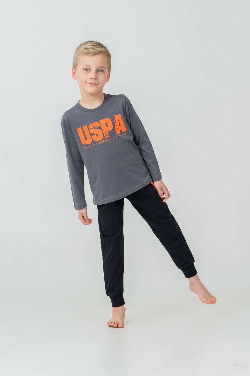 U.S. Polo Assn. Erkek Çocuk %100 Pamuk Baskılı Antrasit Uzun Kol Pijama Takımı US2634-C-V2 - 1