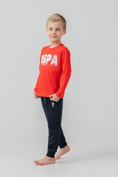 U.S. Polo Assn. Erkek Çocuk %100 Pamuk Baskılı Kırmızı Uzun Kol Pijama Takımı US2634-C-V1 (1)