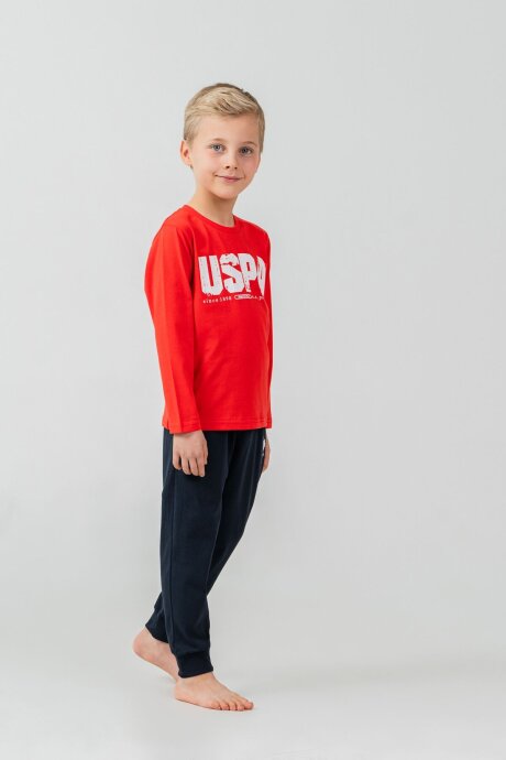 U.S. Polo Assn. Erkek Çocuk %100 Pamuk Baskılı Kırmızı Uzun Kol Pijama Takımı US2634-C-V1