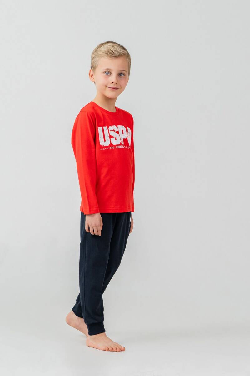 U.S. Polo Assn. Erkek Çocuk %100 Pamuk Baskılı Kırmızı Uzun Kol Pijama Takımı US2634-C-V1 - 1