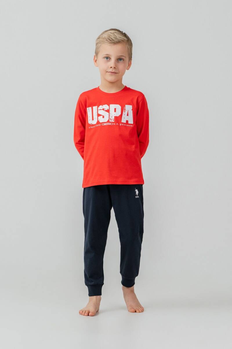 U.S. Polo Assn. Erkek Çocuk %100 Pamuk Baskılı Kırmızı Uzun Kol Pijama Takımı US2634-C-V1 - 5