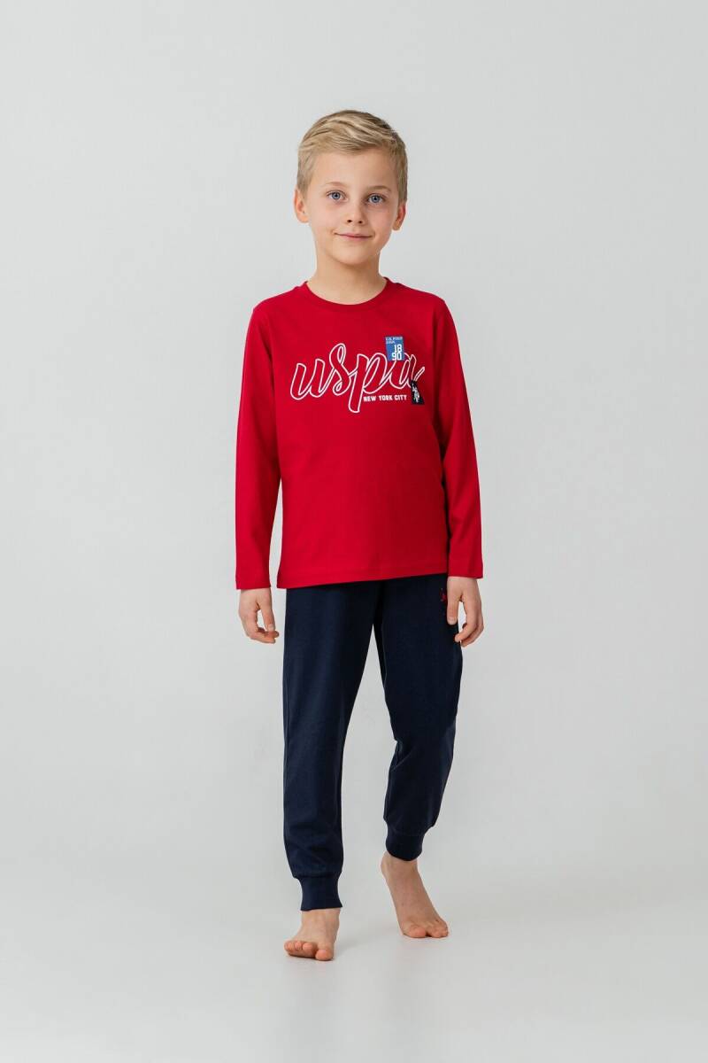 U.S. Polo Assn. Erkek Çocuk %100 Pamuk Baskılı Kırmızı Uzun Kol Pijama Takımı US2635-C-V1 - 1