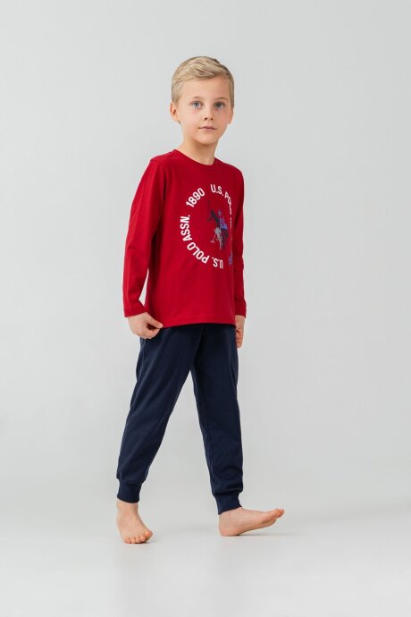 U.S. Polo Assn. Erkek Çocuk %100 Pamuk Baskılı Kırmızı Uzun Kol Pijama Takımı US2638-C-V2