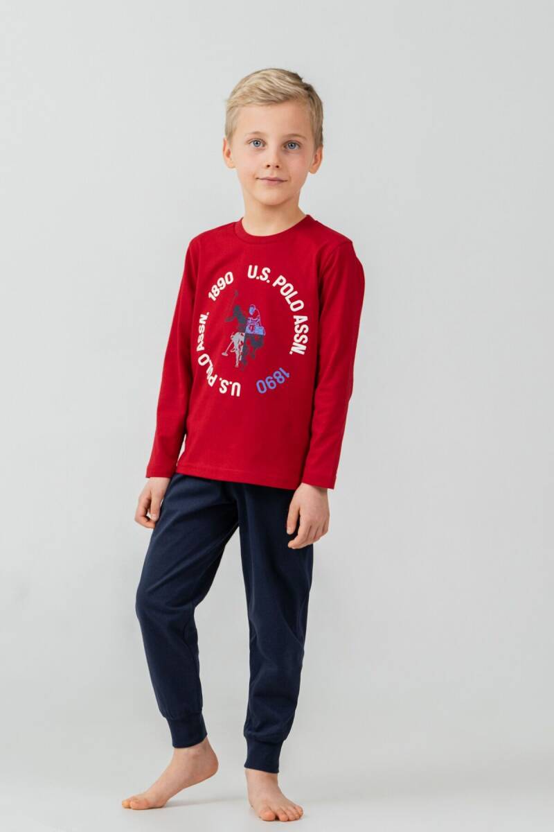 U.S. Polo Assn. Erkek Çocuk %100 Pamuk Baskılı Kırmızı Uzun Kol Pijama Takımı US2638-C-V2 - 7