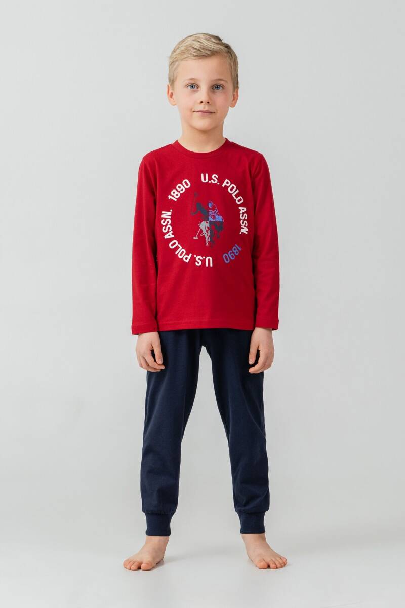 U.S. Polo Assn. Erkek Çocuk %100 Pamuk Baskılı Kırmızı Uzun Kol Pijama Takımı US2638-C-V2 - 5