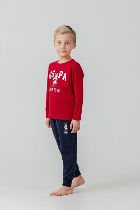 U.S. Polo Assn. Erkek Çocuk %100 Pamuk Baskılı Kırmızı Uzun Kol Pijama Takımı US2639-C-V2 - 4