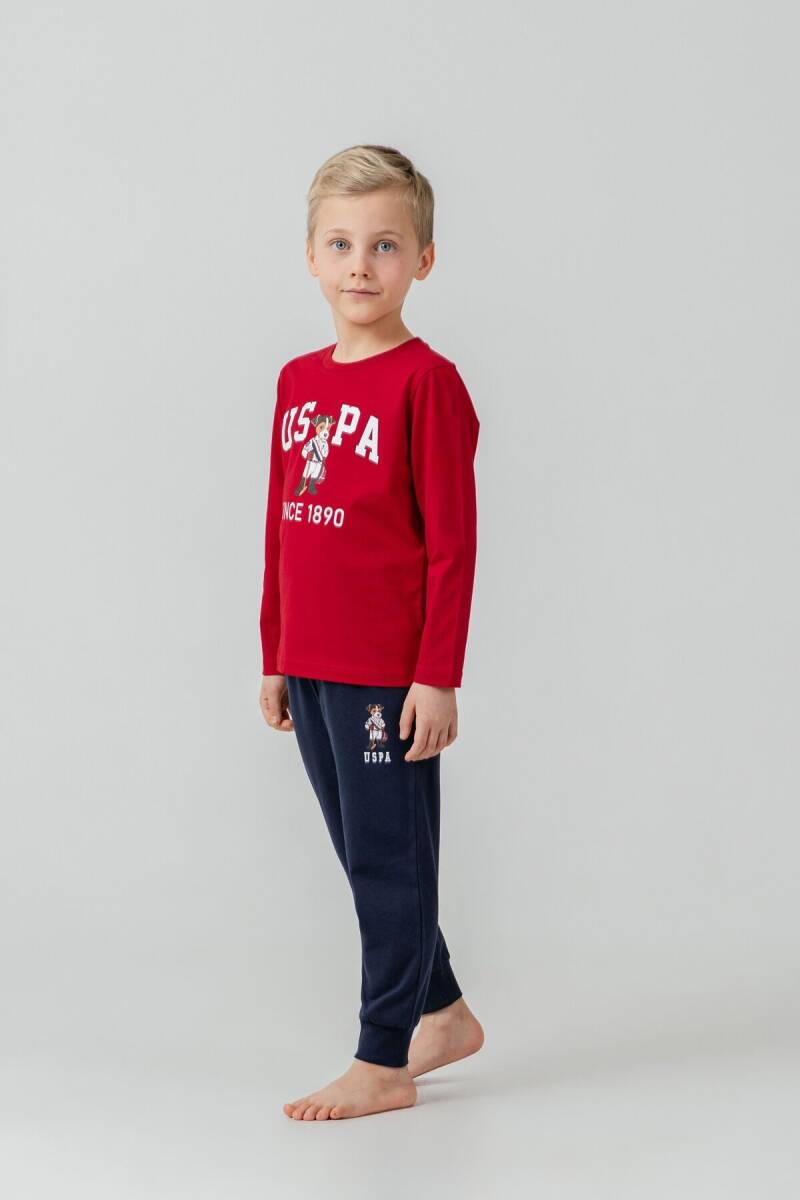 U.S. Polo Assn. Erkek Çocuk %100 Pamuk Baskılı Kırmızı Uzun Kol Pijama Takımı US2639-C-V2 - 4