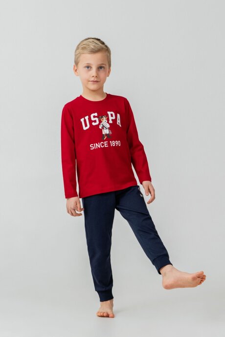 U.S. Polo Assn. Erkek Çocuk %100 Pamuk Baskılı Kırmızı Uzun Kol Pijama Takımı US2639-C-V2 - 3
