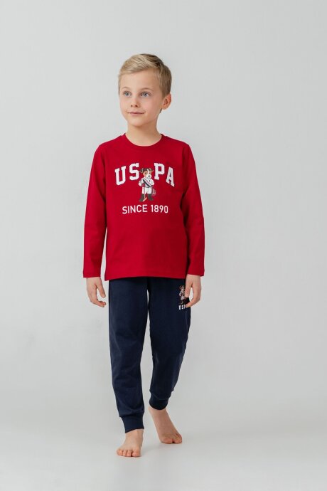U.S. Polo Assn. Erkek Çocuk %100 Pamuk Baskılı Kırmızı Uzun Kol Pijama Takımı US2639-C-V2