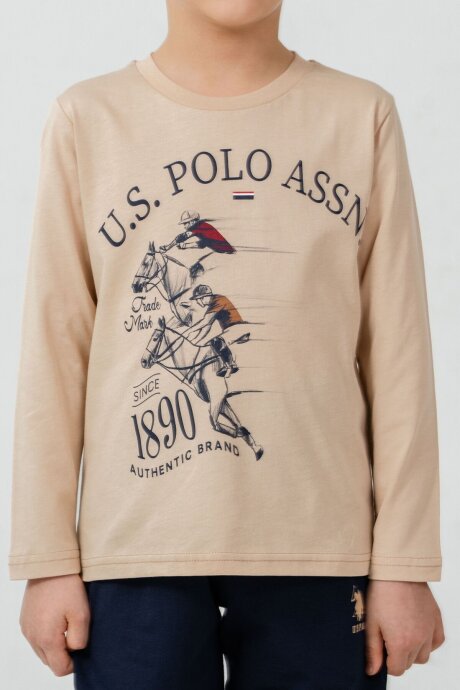 U.S. Polo Assn. Erkek Çocuk %100 Pamuk Baskılı Krem Uzun Kol Pijama Takımı US2637-C-V1 (1)
