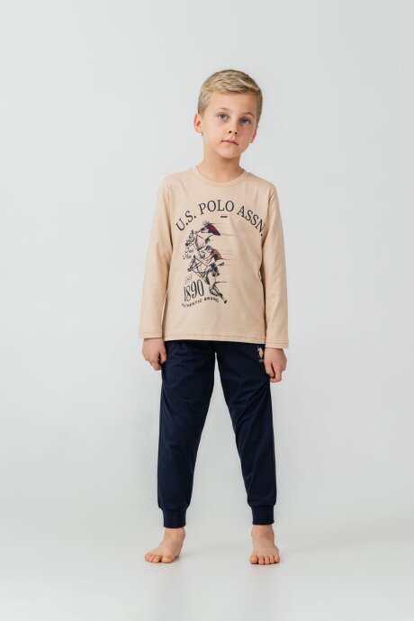 U.S. Polo Assn. Erkek Çocuk %100 Pamuk Baskılı Krem Uzun Kol Pijama Takımı US2637-C-V1 - 5