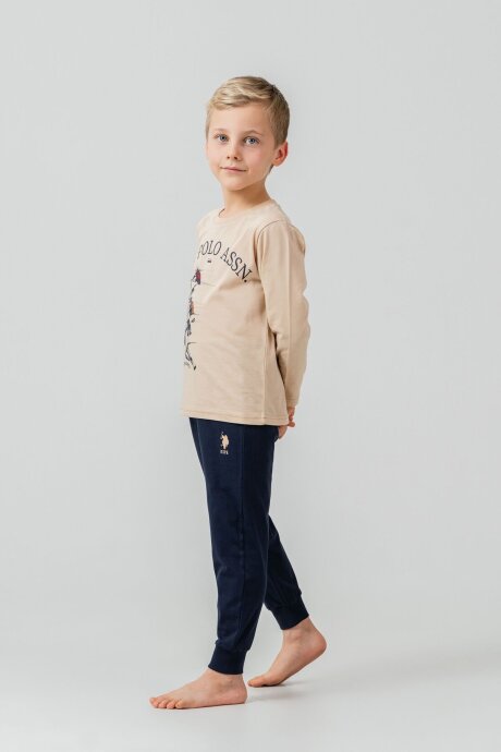 U.S. Polo Assn. Erkek Çocuk %100 Pamuk Baskılı Krem Uzun Kol Pijama Takımı US2637-C-V1 - 3