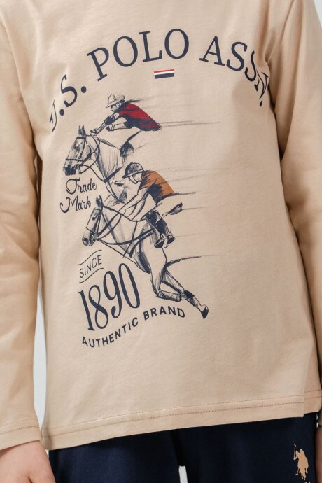 U.S. Polo Assn. Erkek Çocuk %100 Pamuk Baskılı Krem Uzun Kol Pijama Takımı US2637-C-V1 - 6
