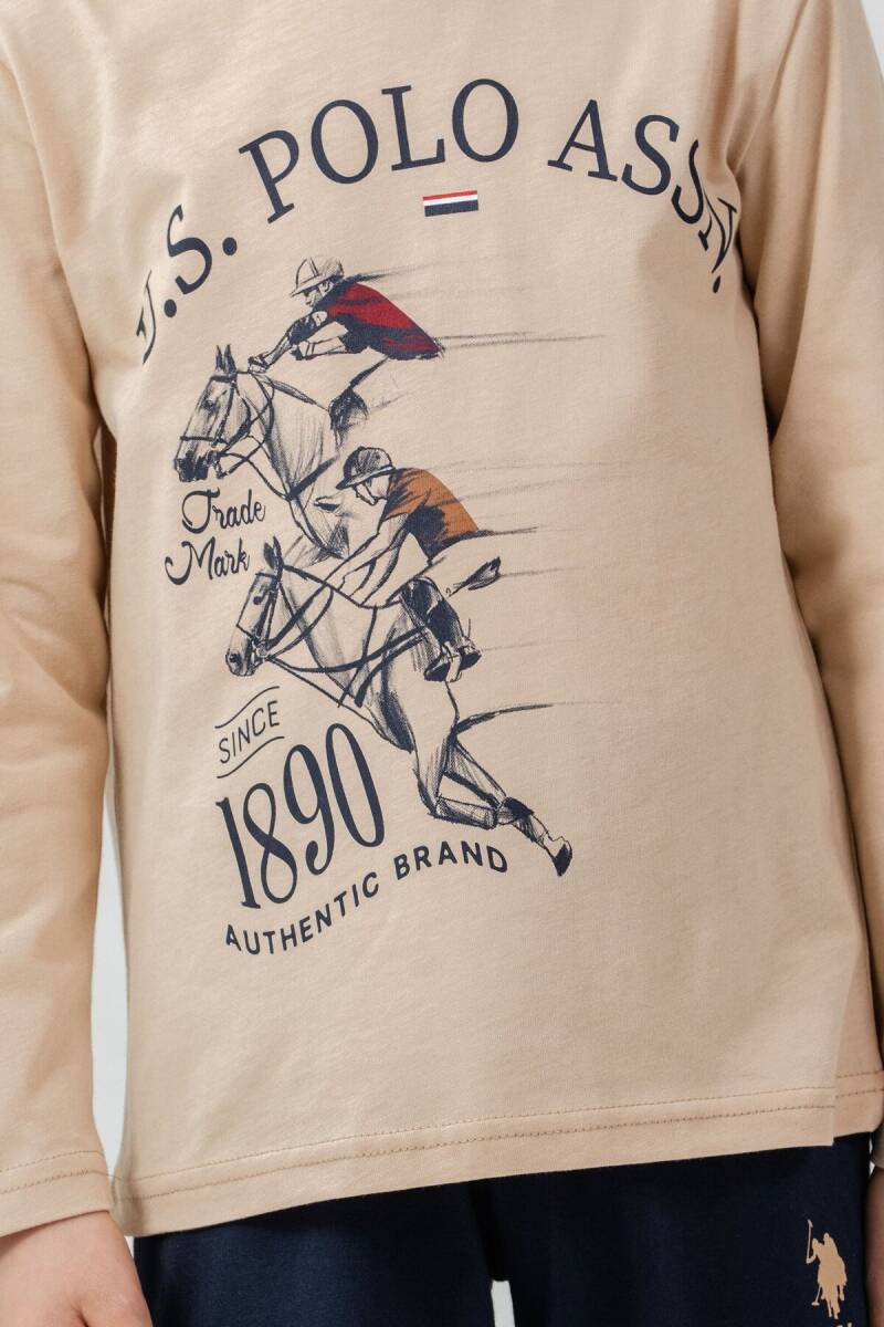 U.S. Polo Assn. Erkek Çocuk %100 Pamuk Baskılı Krem Uzun Kol Pijama Takımı US2637-C-V1 - 6