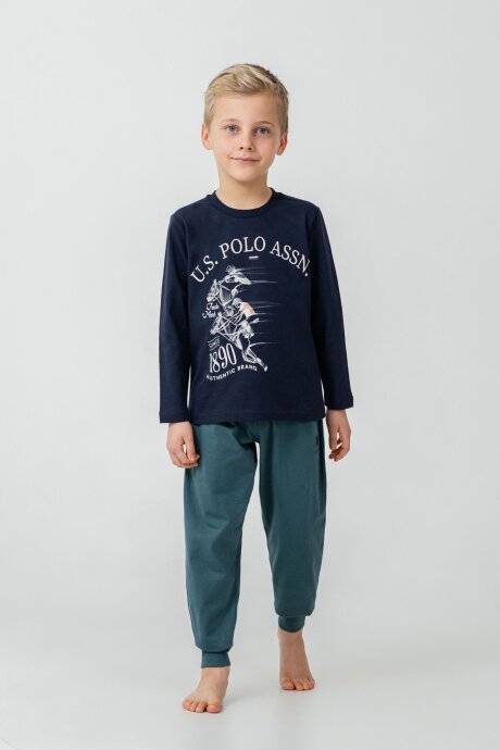 U.S. Polo Assn. Erkek Çocuk %100 Pamuk Baskılı Lacivert Uzun Kol Pijama Takımı US2637-C-V2 - 4