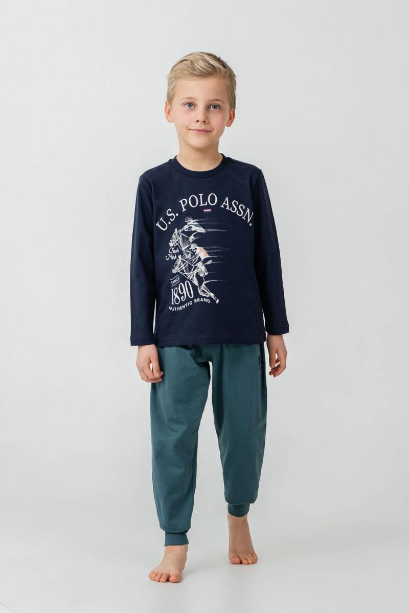 U.S. Polo Assn. Erkek Çocuk %100 Pamuk Baskılı Lacivert Uzun Kol Pijama Takımı US2637-C-V2 - 4
