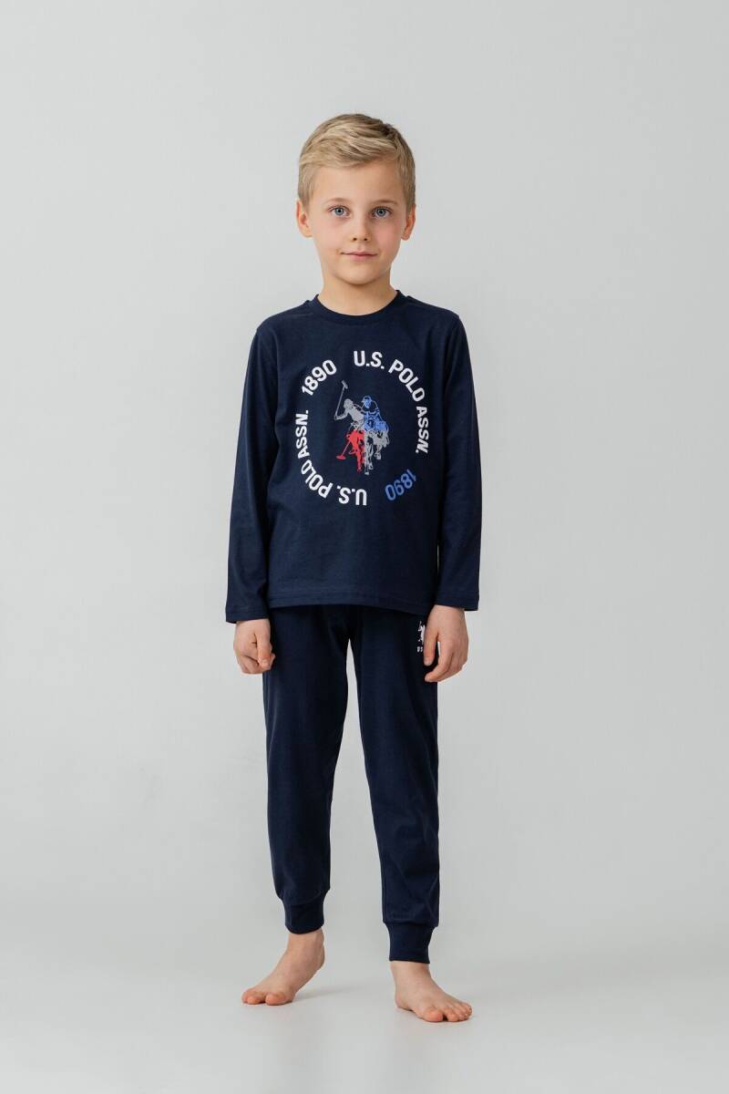 U.S. Polo Assn. Erkek Çocuk %100 Pamuk Baskılı Lacivert Uzun Kol Pijama Takımı US2638-C-V1 - 2
