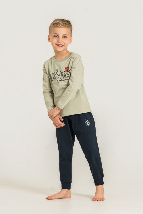 U.S. Polo Assn. Erkek Çocuk %100 Pamuk Baskılı Yeşil Uzun Kol Pijama Takımı US2635-C-V2