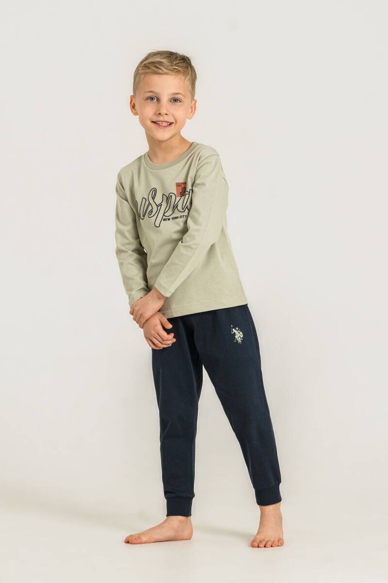 U.S. Polo Assn. Erkek Çocuk %100 Pamuk Baskılı Yeşil Uzun Kol Pijama Takımı US2635-C-V2 - 1