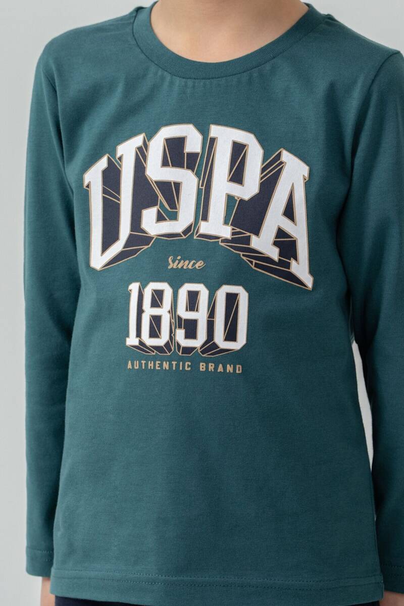 U.S. Polo Assn. Erkek Çocuk %100 Pamuk Baskılı Yeşil Uzun Kol Pijama Takımı US2636-C-V2 - 3