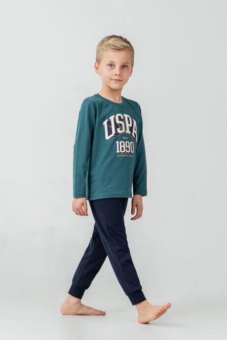 U.S. Polo Assn. Erkek Çocuk %100 Pamuk Baskılı Yeşil Uzun Kol Pijama Takımı US2636-C-V2