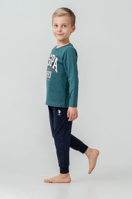 U.S. Polo Assn. Erkek Çocuk %100 Pamuk Baskılı Yeşil Uzun Kol Pijama Takımı US2636-C-V2 (1)