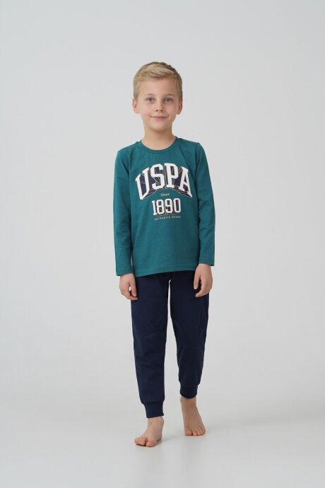 U.S. Polo Assn. Erkek Çocuk %100 Pamuk Baskılı Yeşil Uzun Kol Pijama Takımı US2636-C-V2 - 6
