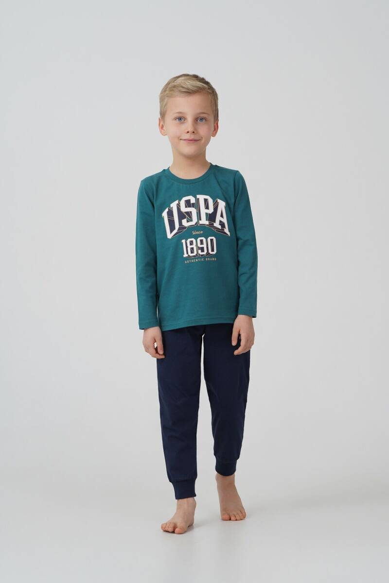 U.S. Polo Assn. Erkek Çocuk %100 Pamuk Baskılı Yeşil Uzun Kol Pijama Takımı US2636-C-V2 - 6