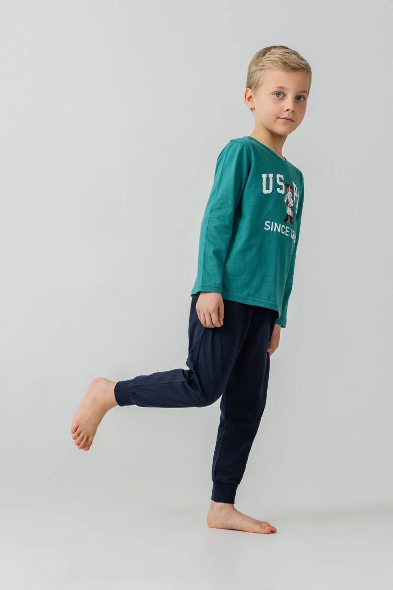 U.S. Polo Assn. Erkek Çocuk %100 Pamuk Baskılı Yeşil Uzun Kol Pijama Takımı US2639-C-V1 - 6