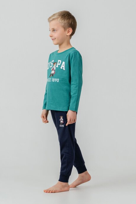 U.S. Polo Assn. Erkek Çocuk %100 Pamuk Baskılı Yeşil Uzun Kol Pijama Takımı US2639-C-V1
