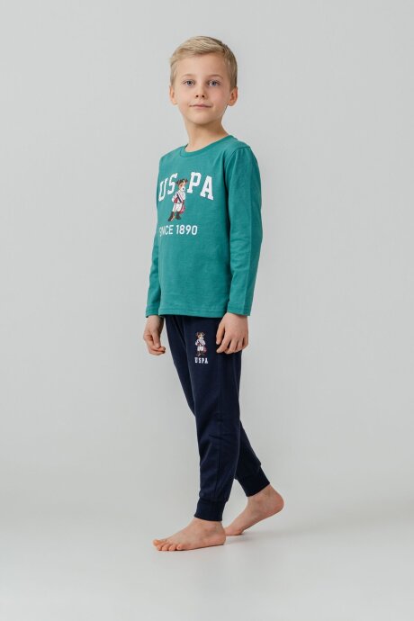 U.S. Polo Assn. Erkek Çocuk %100 Pamuk Baskılı Yeşil Uzun Kol Pijama Takımı US2639-C-V1 - 7